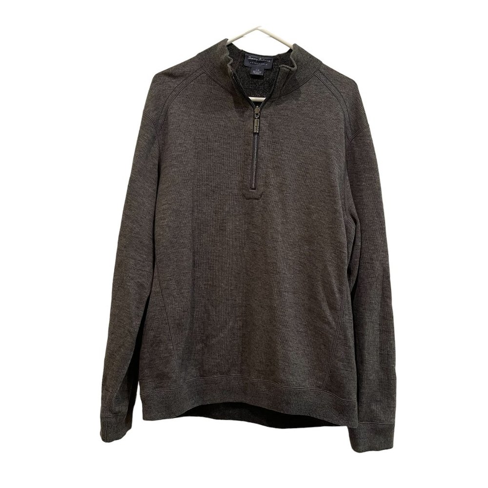 Tommy Bahama Flipsider Reversible Half-Zip Pullover Gray Sweater, Size Large